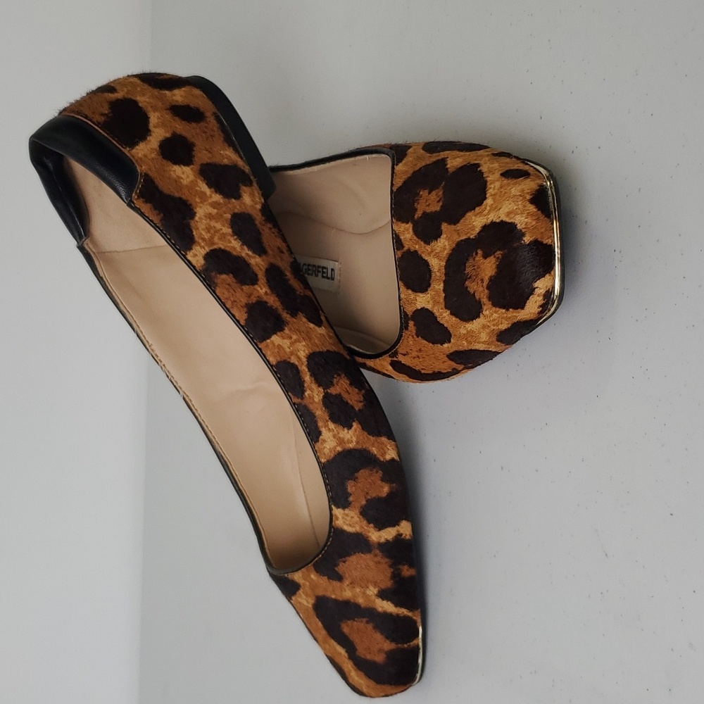 Karl Lagerfeld Leopard Print Ballet Flats in Brown and Black